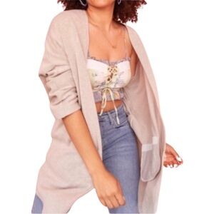 DONNI. Sandwash Ribbed Open Long Cardigan Duster - One Size Fits All Plus